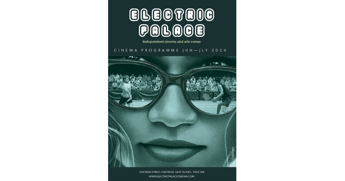 Front cover of Electric Palace cinema programme showing woman's sunglasses with reflection